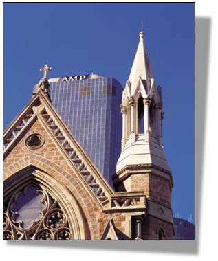 St John's Cathedral spire with AMP Building